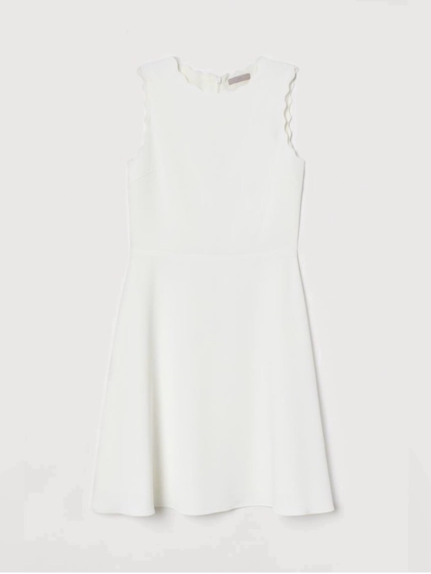 H&M White Scalloped Sleeveless Fit-And-Flare Dress